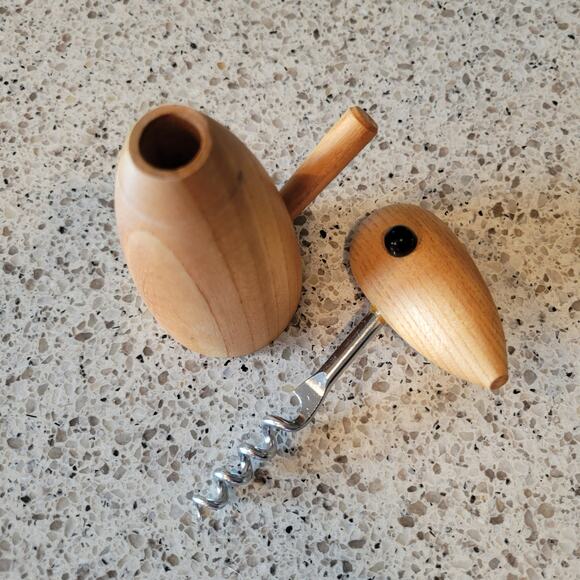 VTG MCM Handcrafted Wood Bird Corkscrew Bottle Opener Stainless Made in Japan - Picture 6 of 16